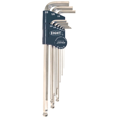 Eight Tool BOLT-CATCH HEX KEY L-HANDLE EXTRA LONG SET, 9PC 1/16-3/8INCH SLVR BCT-S9Z